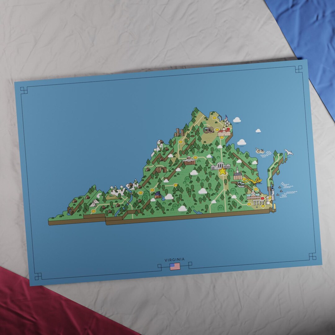 USA: Virginia Map | Retro Adventure Style | Uniquely Designed Map With ...