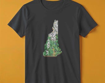 Camiseta con el mapa de New Hampshire / Estilo de juego de aventuras retro