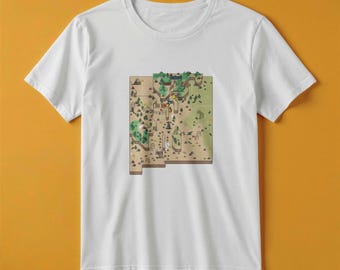 Camiseta con el mapa de Nuevo México / Estilo de juego de aventuras retro