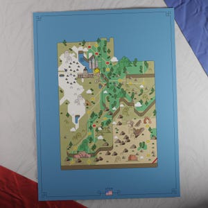 États-Unis : carte de l'Utah | Style aventure rétro | Carte au design unique avec une esthétique nostalgique inspirée du jeu.