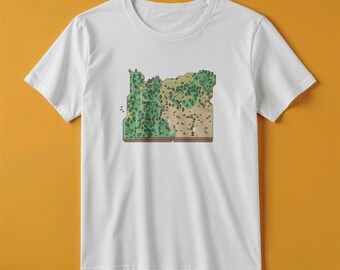 Camiseta con el mapa de Oregón / Estilo de juego de aventuras retro