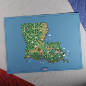 Etats-Unis : carte de la Louisiane | Style aventure rétro | Carte au design unique avec une esthétique nostalgique inspirée du jeu.