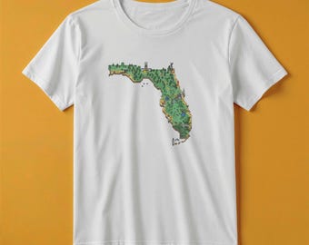 Camiseta con el mapa de Florida / Estilo de juego de aventuras retro