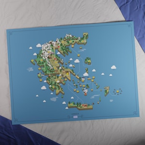 Impression de carte de la Grèce / Style de jeu d'aventure rétro