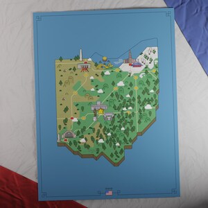 Etats-Unis : carte de l'Ohio | Style aventure rétro | Carte au design unique avec une esthétique nostalgique inspirée du jeu.