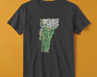 Camiseta con el mapa de Vermont / Estilo de juego de aventuras retro