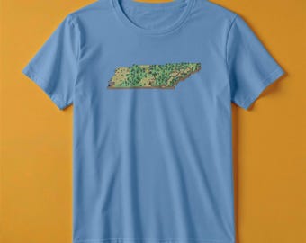 Camiseta con el mapa de Tennessee / Estilo de juego de aventuras retro
