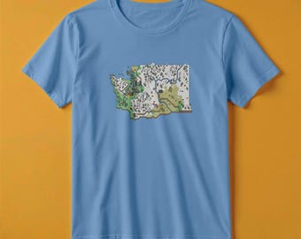 Camiseta con el mapa de Washington / Estilo de juego de aventuras retro