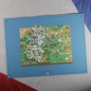 Etats-Unis : carte du Colorado | Style aventure rétro | Carte au design unique avec une esthétique inspirée du jeu nostalgique.