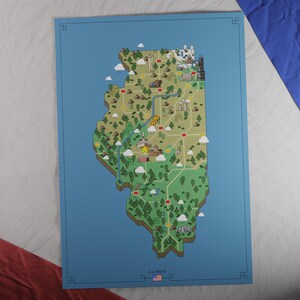 USA: Mappa dell'Illinois / Stile avventura retrò / Mappa dal design unico con un'estetica nostalgica ispirata al gioco.