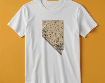 Camiseta con el mapa de Nevada / Estilo de juego de aventuras retro