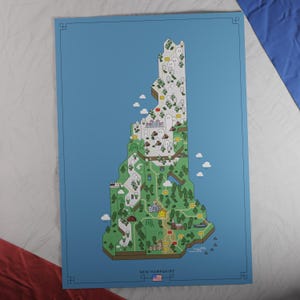 Etats-Unis : carte du New Hampshire | Style aventure rétro | Carte au design unique avec une esthétique inspirée du jeu nostalgique.