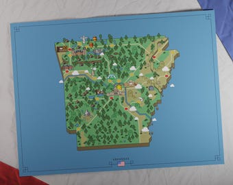 EE. UU.: Mapa de Arkansas impreso / Estilo de juego de aventuras retro