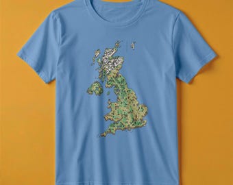 Camiseta con el mapa del Reino Unido / Estilo de juego de aventuras retro