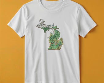 Camiseta con el mapa de Michigan / Estilo de juego de aventuras retro