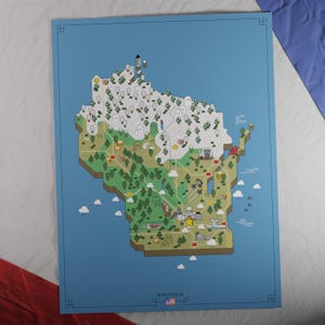 Etats-Unis : carte du Wisconsin | Style aventure rétro | Carte au design unique avec une esthétique nostalgique inspirée du jeu.