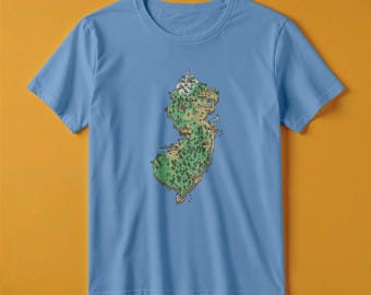 Camiseta con el mapa de Nueva Jersey / Estilo de juego de aventuras retro