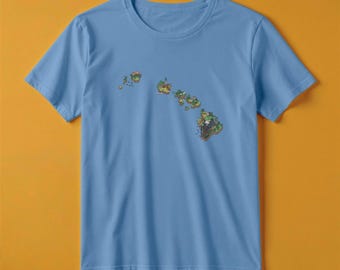 Camiseta con el mapa de Hawái / Estilo de juego de aventuras retro