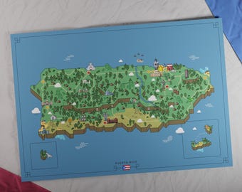EE. UU.: Mapa de Puerto Rico para imprimir / Estilo de juego de aventuras retro