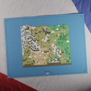 Etats-Unis : carte du Wyoming | Style aventure rétro | Carte au design unique avec une esthétique nostalgique inspirée du jeu.