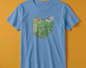 Camiseta con el mapa de Ohio / Estilo de juego de aventuras retro
