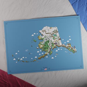 Etats-Unis : carte de l'Alaska | Style aventure rétro | Carte au design unique avec une esthétique inspirée du jeu nostalgique.