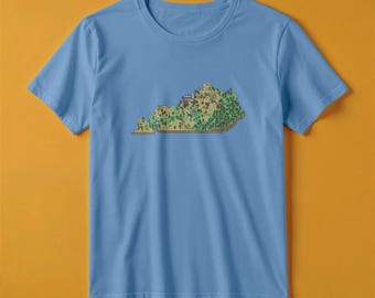 Camiseta con el mapa de Kentucky / Estilo de juego de aventuras retro