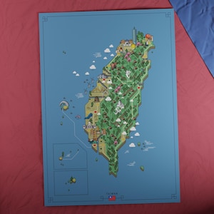 Carte de Taïwan | Style aventure rétro | Carte au design unique avec une esthétique inspirée du jeu nostalgique.