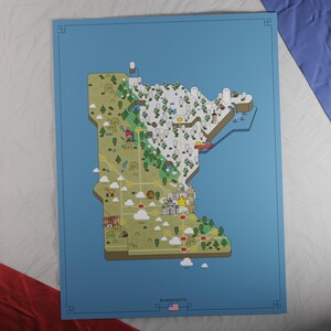 Etats-Unis : carte du Minnesota | Style aventure rétro | Carte au design unique avec une esthétique nostalgique inspirée du jeu.
