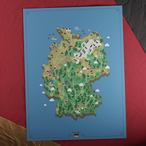 Carte de l'Allemagne | Style aventure rétro | Carte au design unique avec une esthétique inspirée du jeu nostalgique.