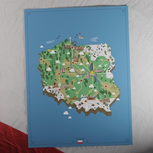 Carte de la Pologne | Style aventure rétro | Carte au design unique avec une esthétique inspirée du jeu nostalgique.