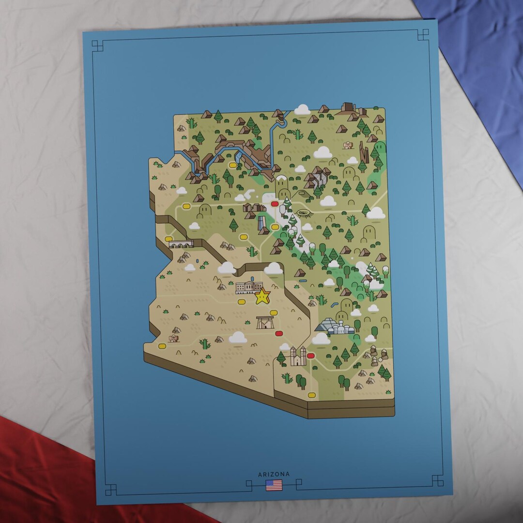 USA: Arizona Map | Retro Adventure Style | Uniquely Designed Map With a ...