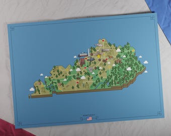 EE. UU.: Mapa de Kentucky impreso / Estilo de juego de aventuras retro