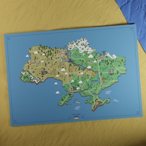 Carte de l'Ukraine | Style aventure rétro | Carte au design unique avec une esthétique inspirée du jeu nostalgique.