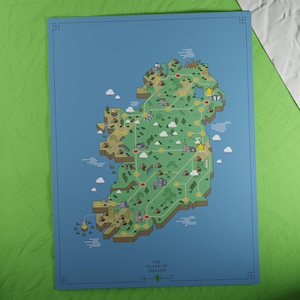 Carte de l'île d'Irlande | Style aventure rétro | Carte au design unique avec une esthétique nostalgique inspirée du jeu.