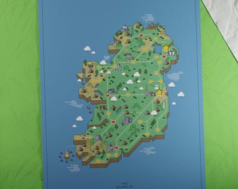 Mapa impreso de la isla de Irlanda / Estilo de juego de aventuras retro