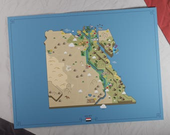 Mapa de Egipto impreso / Estilo de juego de aventuras retro