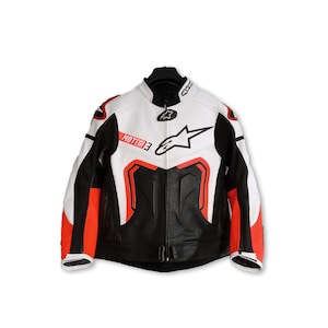 Blouson en cuir de moto de course Honda v2 MOTOGP - Cuir de vachette véritable et protections certifiées de niveau 2