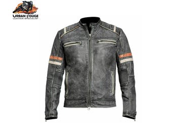 Men’s Handmade Motorcycle Vintage Style Cafe Racer Distressed Black Biker Real Leather Jacket | Mens Slim Fit Motorcycle Real Leather Jacket