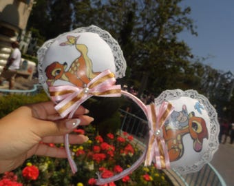 Orejas de Minnie Mouse de Bambi y Tambor, diadema personalizada Lacey de Disney, orejas de Minnie con lazo de cinta