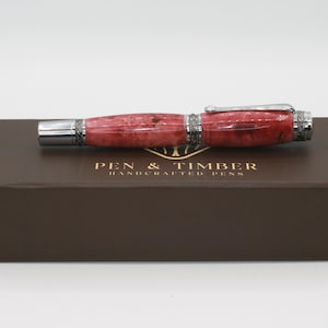 Bolígrafo rollerball Box Elder hecho a mano: acabado cromado, cristal de Swarovski