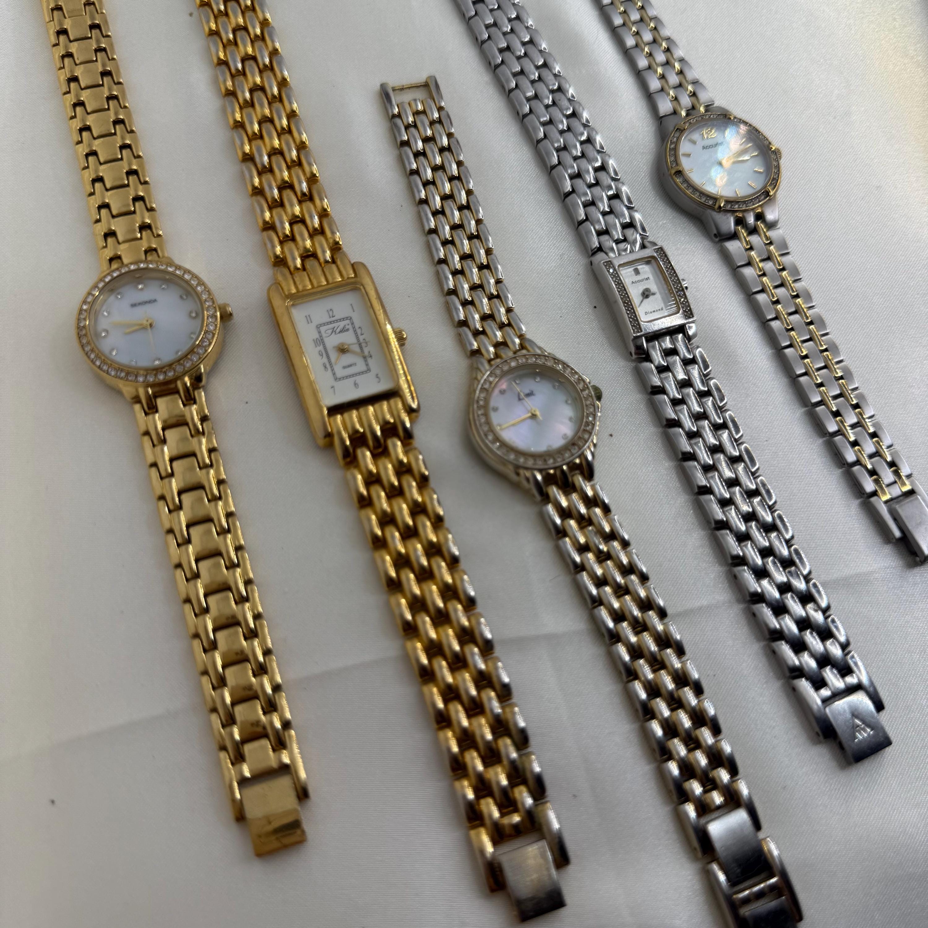 Gold and White Vintage-Style Watch with Crystal Accents Vintage Gold Watch With Crystal - Etsy main image 4