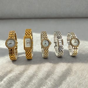 Vintage Two-Tone Bracelet Watch Set: Gold & Silver Crystal Accents