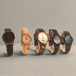 Whimsical Waterproof Watch: Celestial Design, Vegan Leather Band