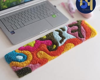 Moss Keyboard Wrist Rest Rug, Abstract Colorful Tufted Desk Pad, Ergonomic Cute Mat Decor, Soft Aesthetic Setup Support, Cozy Gamer Gift