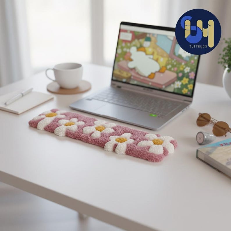 Custom Tufted Keyboard Rug – Fluffy Moss Daisy Pad, Puffy Wrist Rest ...