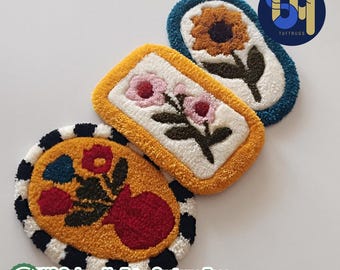 Hand Tufted Yarn Wall Art – Bohemian Floral Wall Hanging, Corner Rug Accent, Tufted Home & Handmade Decor, Wall Piece, Housewarming Gift