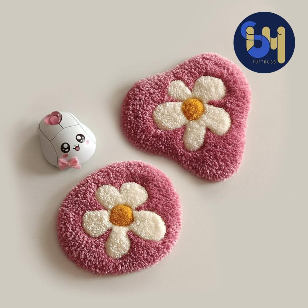 Mouse Pad Tuft Rug Handmade Flower Tufted Mouse Rug – Kawaii Pad Wrist Rest, Soft Daisy ...