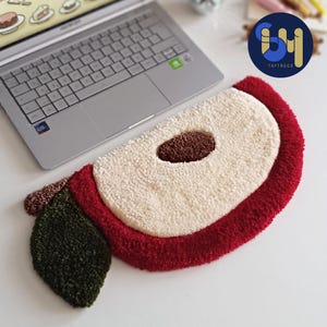 Apple Wrist Rest Rug for Keyboard - Cute Tufted Desk Mat, Fruit Shaped Gift for Gamers, Cozy Office Decor, Handmade Kawaii Rug
