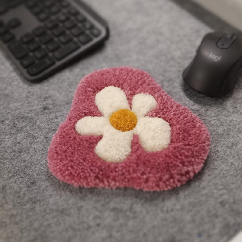 Mouse Pad Tuft Rug Handmade Flower Tufted Mouse Rug – Kawaii Pad Wrist Rest, Soft Daisy ...